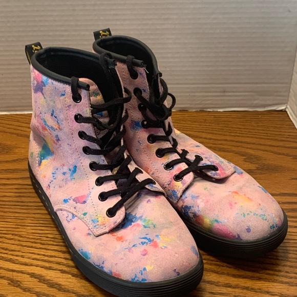 Dr. Martens Shoes - Dr. Martens Pink splash paint look SoftWair Interior Size 8